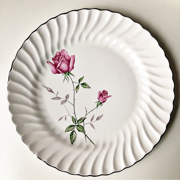 Scio Pottery Dorset Dinner Plates Set of 2 Pink Roses Pattern USA Mid Century - Picture 8 of 9